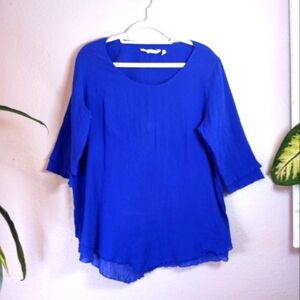 Soft Surroundings 100 Percent Cotton Sheer Layered Gauzy Long Sleeve Large Top